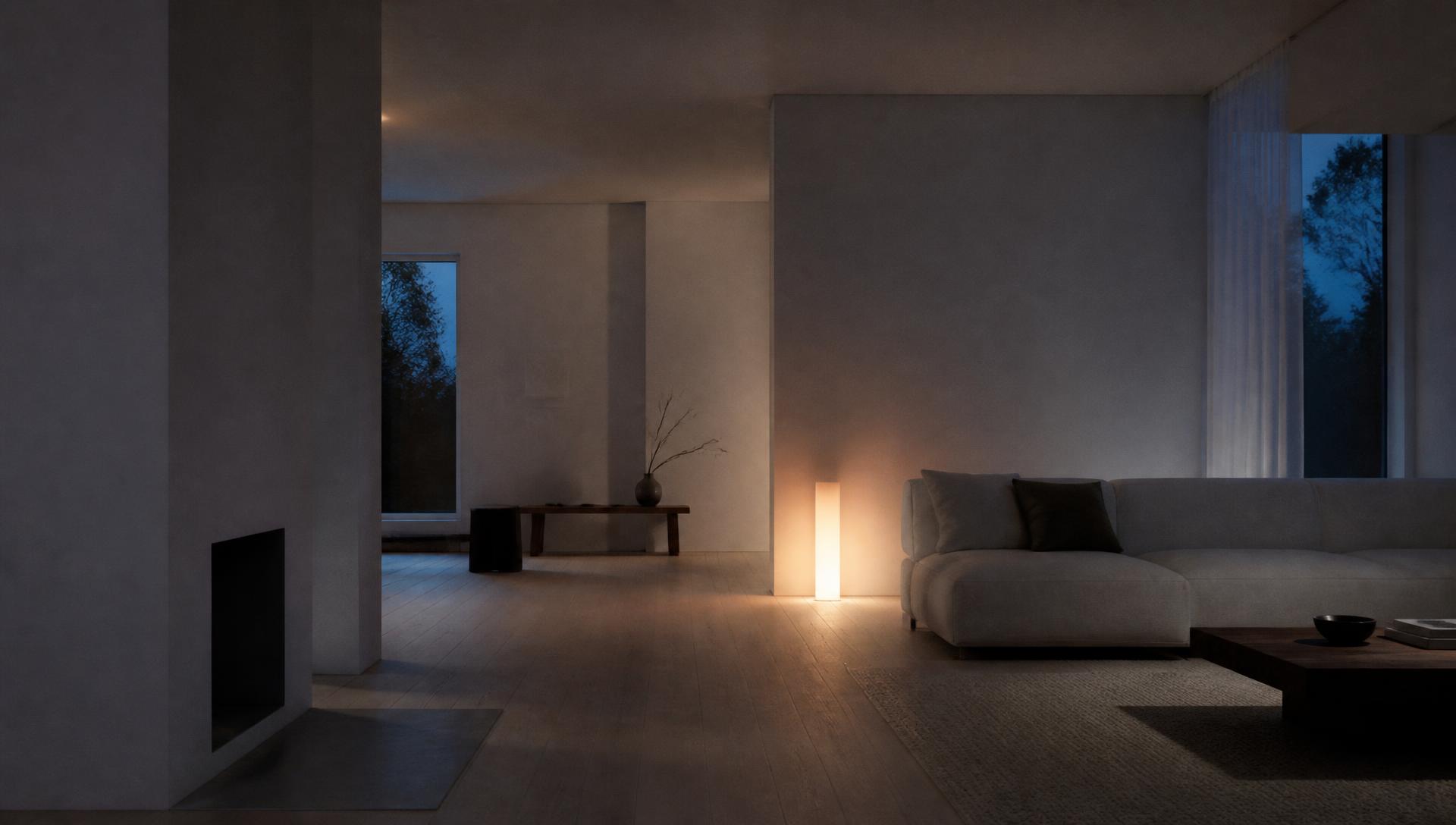 Still Nordic interior in soft evening light